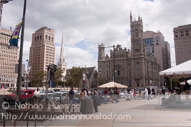 Looking towards churches near Philadelphia City Hall